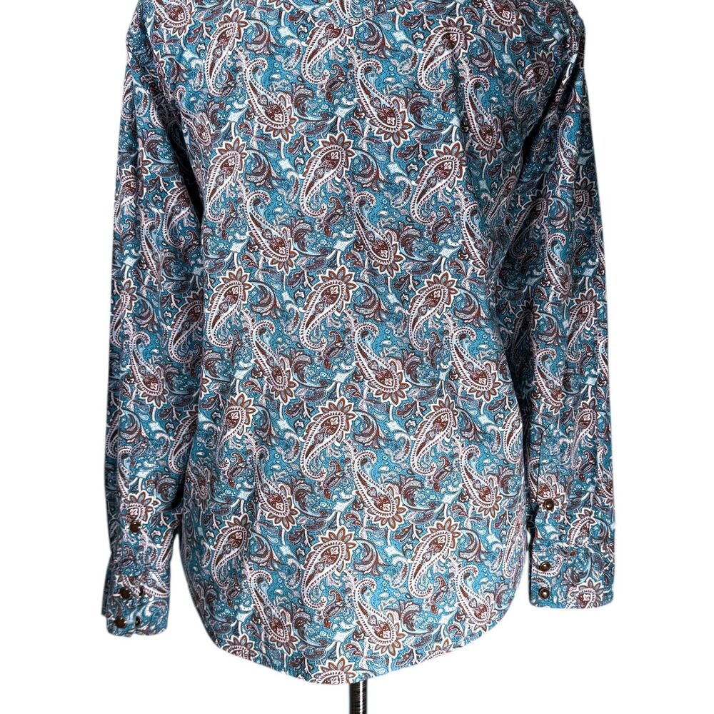 Cody James Mens Large Western Cowboy Snap Button Shirt Turquoise Orange Paisley - Picture 8 of 8